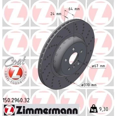 Imagen de ZIMMERMANN Disco de freno BMW: 5 Sedán, Touring, 7 370mm 24mm 6/5 5Taladro(s) 112mm ventilación interna, avellanado revestido altamente carbonizado