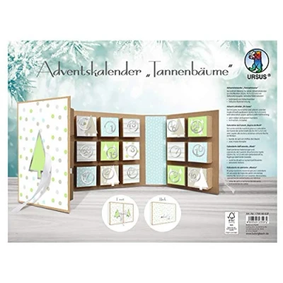 Imagen de URSUS Book Christmas Trees, Made of Kraft Cardboard, Material Calendar, Including Decorative Papers, Satin Ribbon and Advent Numbers, Approx. 22.4 x 16.1 5.3 cm, Green/Blue, One Size