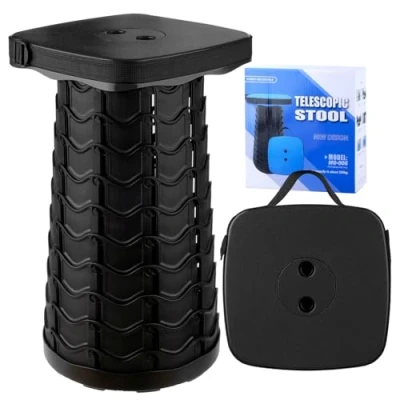 Imagen de YSWOVUO Taburete Plegable Portatil, Telescópico, Retráctil, Silla Portatil Ligera para Viajes, Pesca, Senderismo y Camping, Carga Máxima 485LBS/220KG, Negro