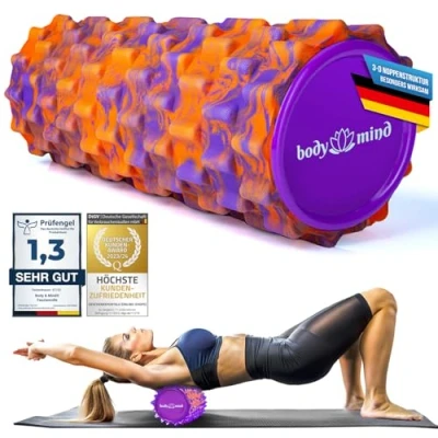 Imagen de Fascia Roller Rodillo de Masaje Fitness Terapia Deportiva; entrenamiento espalda, piernas, pantorrillas y otros grupos musculares (Naranja Morado)
