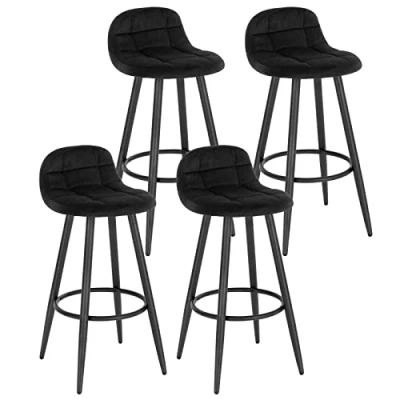 Imagen de WOLTU 4X Taburetes Altos de Cocina, Bar con Respaldo y Reposapiés, Asiento Tapizado en Terciopelo, Sillas Patas Metálicas, Altura 70 cm, Negro BH364sz 4