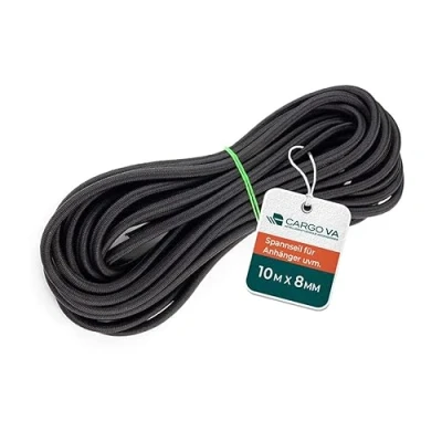 Imagen de CargoVA Cuerda de goma 8 mm, 10 m, color negro, 80 % estiramiento, resistente a la intemperie para remolques, toldos, lonas UVM
