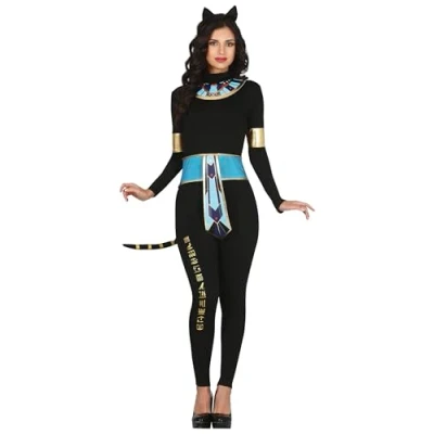 Imagen de FIESTAS GUIRCA Disfraz de Gata Egipcia Atuendo con Diadema Gato Negro y Mono Cleopatra para Mujer Adulta Talla M 38 40