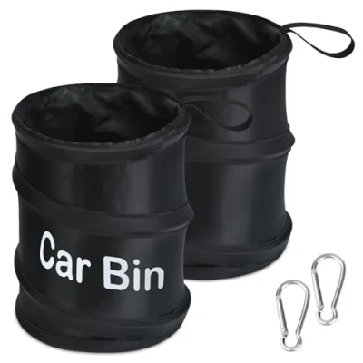 Imagen de URAQT Bote de Basura para Coche, 2Pcs Plegable Papelera Auto, Caja Almacenamiento Colgante Impermeable Portátil 100% a Prueba Fugas, Contenedor Pequeño, Negro