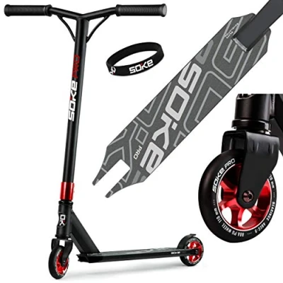 Imagen de SOKE Stunt Scooter Pro Kick con rodamientos de Bolas ABEC 9 Trick para Adultos y niños Dos Ruedas Freestyle Cityroller 2 Capacidad Carga 100kg (Negro Rojo)