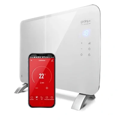 Imagen de Gridinlux Homely Radiador Cristal Eléctrico, Calefacción Termostato, Convector Calor, WiFi, App, Silencioso, Apto para baños, Color Blanco, WIFI WARM 1000