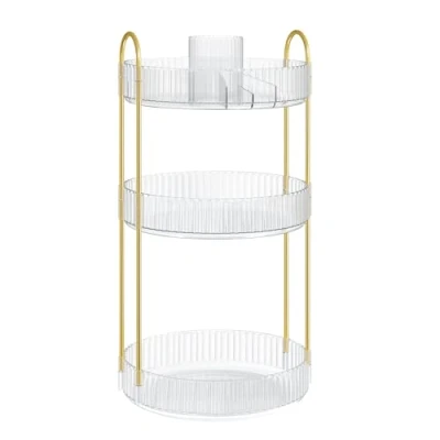 Imagen de SONGMICS Organizador de Cosméticos Giratorio, Maquillaje Redondo 3 Niveles, Separable, Baño, Dormitorio, Tranparente JKA011W02