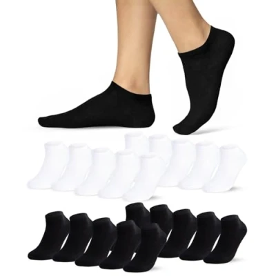 Imagen de sockenkauf24 Calcetines Tobilleros Hombre Mujer Negro Blanco 39 42 10 Pares Cortos Transpirables Algodón