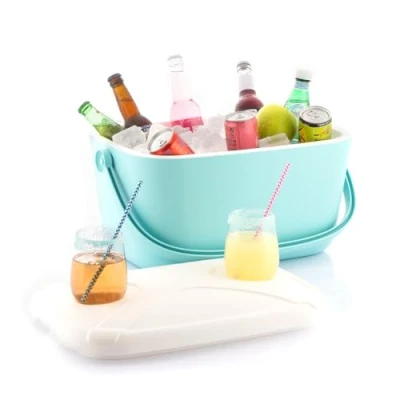 Imagen de InnovaGoods® Nevera portatil 20L, Playa con Tapa Multiuso x2 portavasos, portátil Diseño Vintage, Cesta Picnic Ideal para Camping, picnics, jardín, Playa, Piscina. Turquesa