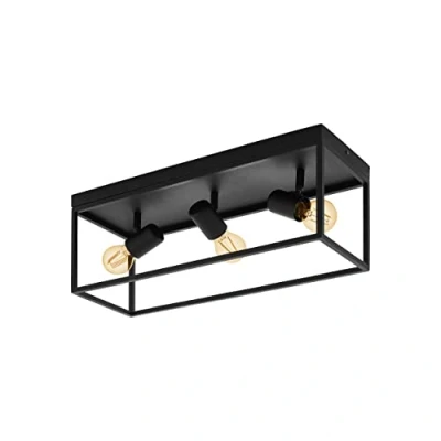 Imagen de Eglo Silentina lámpara de techo 3 focos, industrial acero en negro para salón cocina o pasillo, con casquillo E27