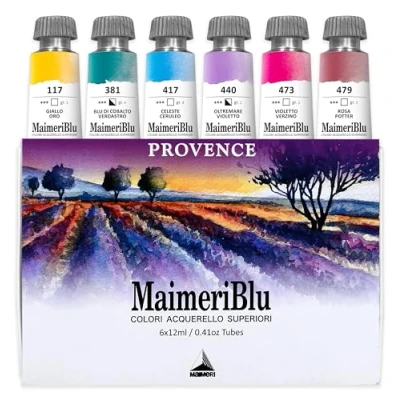 Imagen de Maimeri BLU, Acuarelas de Bellas Artes, Set Provenza, Caja cartón, Colores Surtidos, 6 Unidades 12ml, Multicolor, 12 ml
