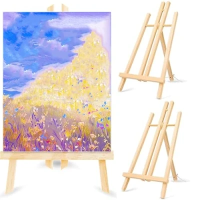 Imagen de 2 caballetes de madera, 19 x 30 cm, pequeño caballete madera para cuadros, soporte decorativo, plegable y ahorra espacio, mesa pequeño, infantil pintura, arte