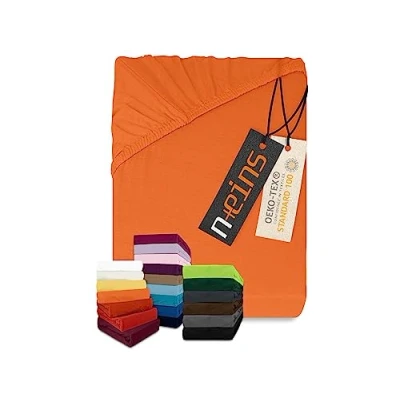 Imagen de npluseins Sábana bajera clásica de punto jersey, disponible en 34 colores modernos y 6 tamaños diferentes, 100% algodón, 90 100 x 200 cm, color terracota
