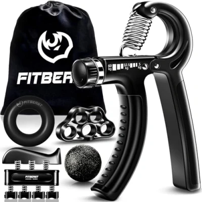 Imagen de FitBeast Hand Grip para Antebrazo Ejercitar Paquete de 5 Piezas, Fortalecedor Agarre Manos Ajustables, Ejercitador Manos, Estirar Los Dedos, Anillo Entrenar y Pelota Anti Estrés