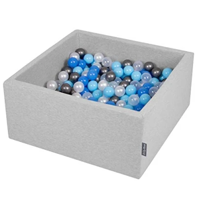 Imagen de KiddyMoon 90X40cm/200 Bolas ∅ 7Cm El Cuadrado Piscina De para Ninos Hecha En La UE, Gris Clr:Perla/Azul/Azul Clr/Transparente/Plata