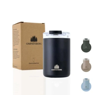 Imagen de Groenenberg Taza termo cafe 350 o 473ml para llevar 100% a prueba De fugas Caliente al menos 4 horas acero inoxidable reciclado (Black, ml)