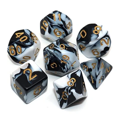 Imagen de CREEBUY DND RPG juego de dados poliédricos en blanco y negro para Dungeon and Dragons D&amp;D Pathfinder, rol con bolsa