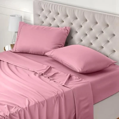 Imagen de Utopia Bedding Juego de Sabanas 4 Piezas 135x190 Poliéster Microfibra Cepillada Sábana Bajera, Plana y 2 Fundas Almohada 50x75 (Cama 135, Rosa)