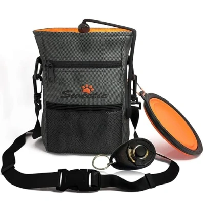 Imagen de Sweetie Bolsa Premium para golosinas Perros Caminar y Entrenar, con Soporte de excrementos, Cuenco Plegable clicker Gratis, Kit Cachorros