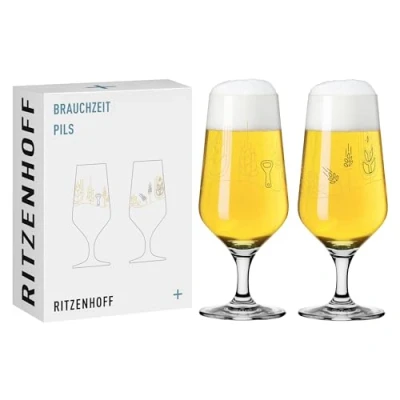 Imagen de RITZENHOFF 3471006 Vasos de cerveza (300 ml, 2 unidades), diseño lúpulo y malta, multicolor, fabricado en Alemania