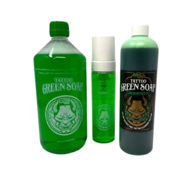 Imagen de ALOE TATTOO Juego de jabón verde 3 x Green Soap Foam 1L concentrado IG64271 Inkgrafix Alemania vegano
