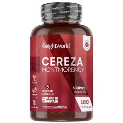 Imagen de Cereza Montmorency 6000mg 180 Cápsulas Fuente Natural de Antioxidantes, Minerales, Vitaminas A y C Suministro Alta Potencia para 3 Meses Vegano, Keto, Sin Gluten Lactosa