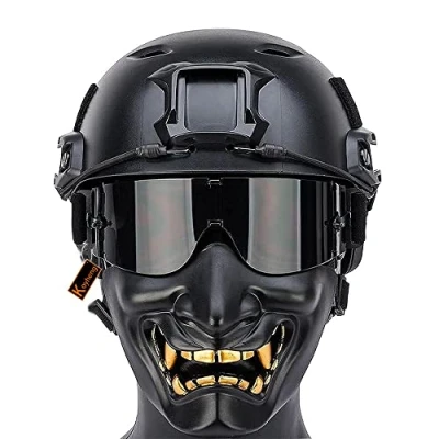 Imagen de Máscara Protectora de Cara Completa con Casco Táctico Fast Juego Gafas, Media Samurai Prajna para Airsoft Paintball Halloween
