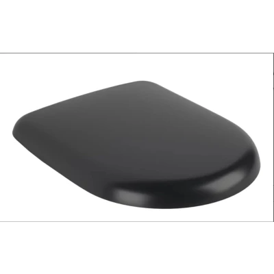 Imagen de asiento para inodoro Antao de Villeroy &amp; Boch, con tapa y cierre automático, aro extraíble fabricado Duroplast resistente, pieza recambio original, en forma D, color Pure Black, mate