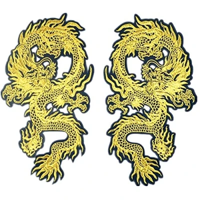 Imagen de 1 par de parches dragón lucha chino, para planchar o coser bordado, apliques decoración ropa (estilo 4)