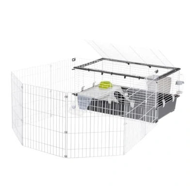 Imagen de Ferplast Jaula Conejo PARKHOME 100, para Cobayas Conejos, con Recinto Valla Mascotas, Casita y Bebedero, 95 x 177,5 h 56 cm, de Plástico Techo Abrible