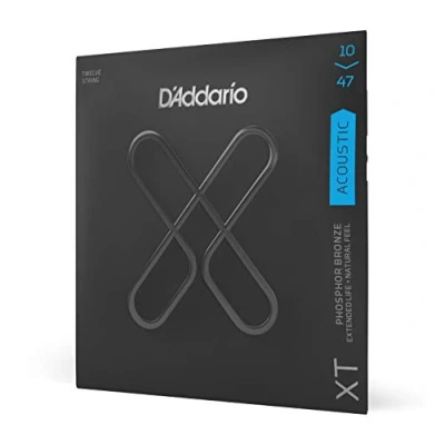 Imagen de D&#039;Addario Guitar Strings Coated Acoustic XT Phosphor Bronze For 12 String Extended Life, Natural Feel XTAPB1047 Light, String, 10 47