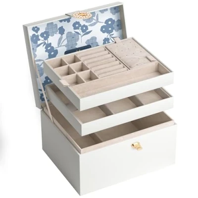 Imagen de AdelDream Joyero con botones, regalo de cumpleaños y vacaciones para mujeres, hijas amigos, color blanco