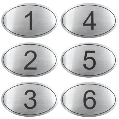 Imagen de NanTun Números de mesa ovalados ABS grabados 9 cm x 5,5 cm, para pubs, restaurantes, clubes, plata del 1 al 10