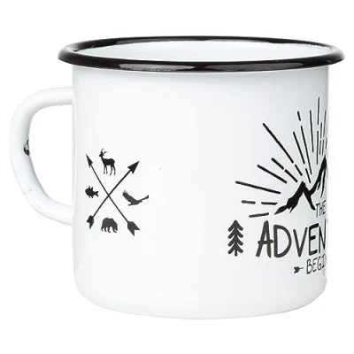 Imagen de MUGSY DAS TASSENWERK Taza esmaltada THE ADVENTURE BEGINS, ideal para acampada