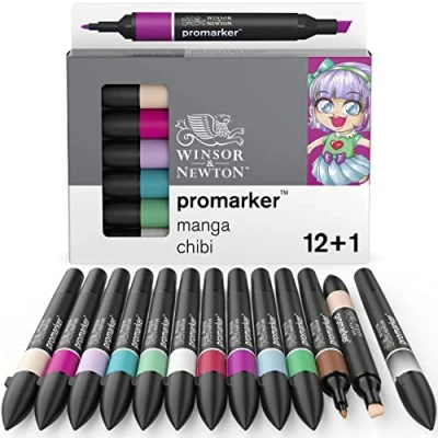 Imagen de Winsor &amp; Newton Set de Rotuladores ProMarker, 12 + 1 Unidades, Manga Chibi