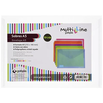 Imagen de 04872500 PACK 10 SOBRES PP MULTILINE A5 NATURAL