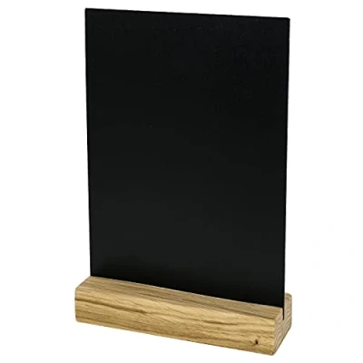 Imagen de HMF 46452 Pizarra de mesa acrílica con base madera, soporte en T, DIN A5, negro
