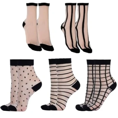 Imagen de JJiaoLinin Calcetines Tobilleros Mujer,5 Pares Negros Transparentes Finos de Moda Medias Cortas Mujer Verano Hasta el Tobillo para Mujeres Niñas