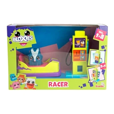 Imagen de Simba Bloxies 105952629 Juego de vehículo con función Press and Go, 12 cm, estación Carga 2 en 1 y Snack automático, Figura Bloxie, a Partir 3 años
