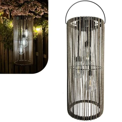 Imagen de Gadgy Farol solar para exterior con aspecto de ratán, lámpara colgante o mesa, lámparas solares exteriores, decoración terraza, balcón, exterior, mesa LED