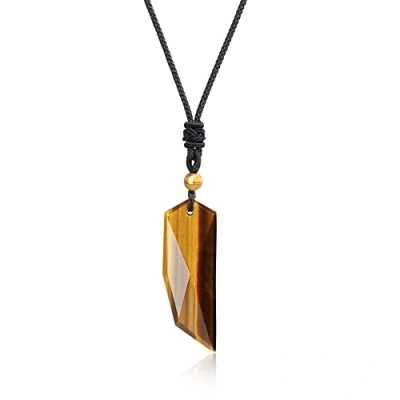 Imagen de COAI Collar con Colgante Diente de Lobo Ojo Tigre Piedra Natural para Hombre Mujer