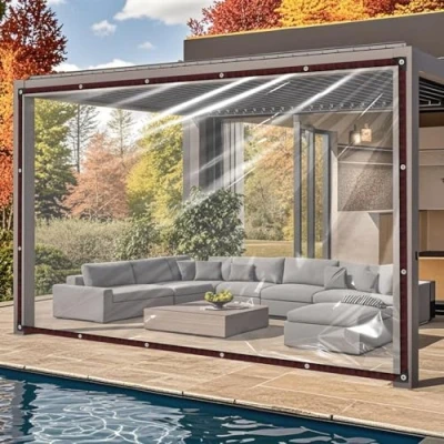 Imagen de QOFLY Lona Impermeable Transparente con Ojales, 4x4m Superior y Correas tensoras, para Exteriores Resistente a Las heladas Plegable Techo Plantas protección contra