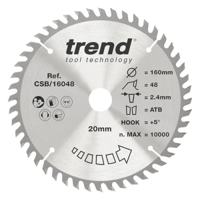 Imagen de Trend CraftPro hoja de sierra circular TCT, 160 mm diámetro x 20 interior 48 dientes, corte acabado fino para sierras circulares mano, CSB/16048A