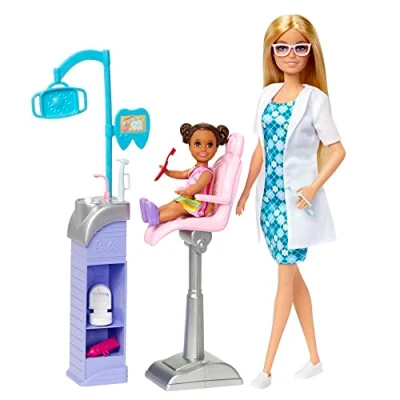 Imagen de Barbie Dentista Muñeca Profesiones Rubia con niña, clínica de Juguete y Accesorios, +3 años (Mattel HKT69)
