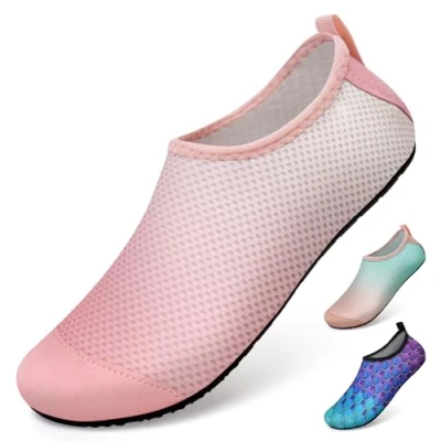 Imagen de WateLves Secado Rápido Zapatos de Agua Hombre Mujer Escarpines Deportes Acuáticos Playa Calzado Surf Baño Gr.36 51(Blanco Rosa 34/35)