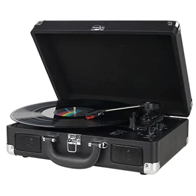 Imagen de DIGITNOW! Tocadiscos 33/45/78 RPM Seleccionables, Maleta Portátil con 2 Altavoces Integrados, grabador de vinilo a MP3, USB reproductor entrada AUX y RCA, Negro