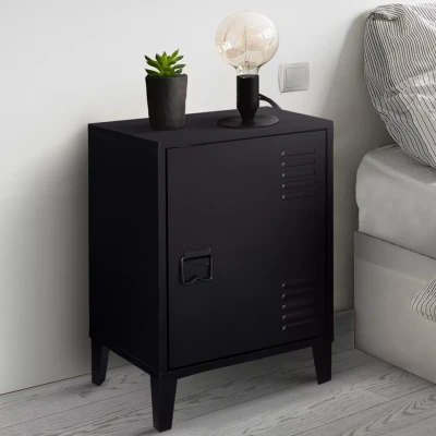 Imagen de IDMarket Mesita de noche Ester con 1 puerta metal, color negro