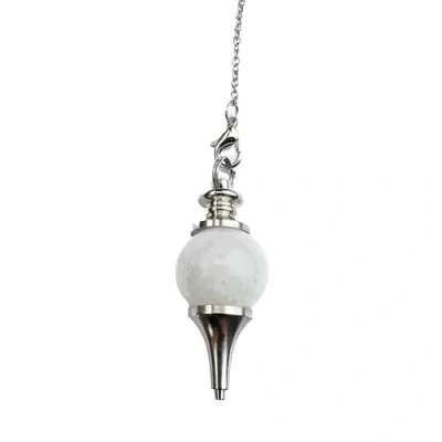 Imagen de Piedra Preciosa, péndulo de Cristal, Cristal esférica Vintage para Radiestesia, Chakra Reiki Adivinación Meditación Wicca (Cuarzo blanco)