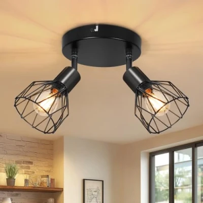 Imagen de Kimjo Lampara Focos Techo Orientable Salon Negro Candeeiro Teto Sala E14 Redondo Aplique Para Cocina Dormitorios Sin Bombilla