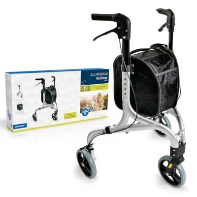 Imagen de WEINBERGER faltbarer, klappbarer Aluminium Rollator mit 3 Rädern und Tasche, schmal, leicht wendig, nur 4,2 kg, Farbe: Silber Schwarz, Modell: 02217